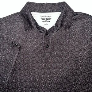 Straight Down Men's Golf Polo Black Bowling Pin Print Size Large Short Sleeve